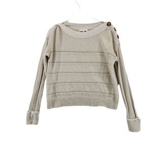 White + Warren Cotton Sweater Womens Small Neutrals Oatmeal Mixed Knit Buttons